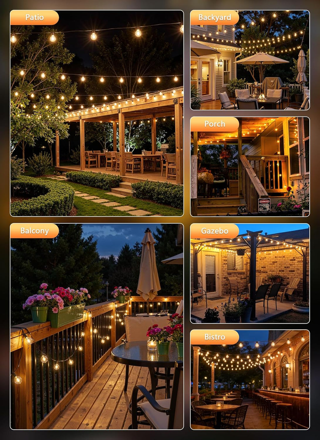 100Ft Outdoor String Lights with Remote, Dimmable G40 LED Bulbs, Waterproof | Shatterproof Connectable Hanging Patio Lights for Porch, Backyard, Bistro, Deck, Balcony, Home, Garden Decor