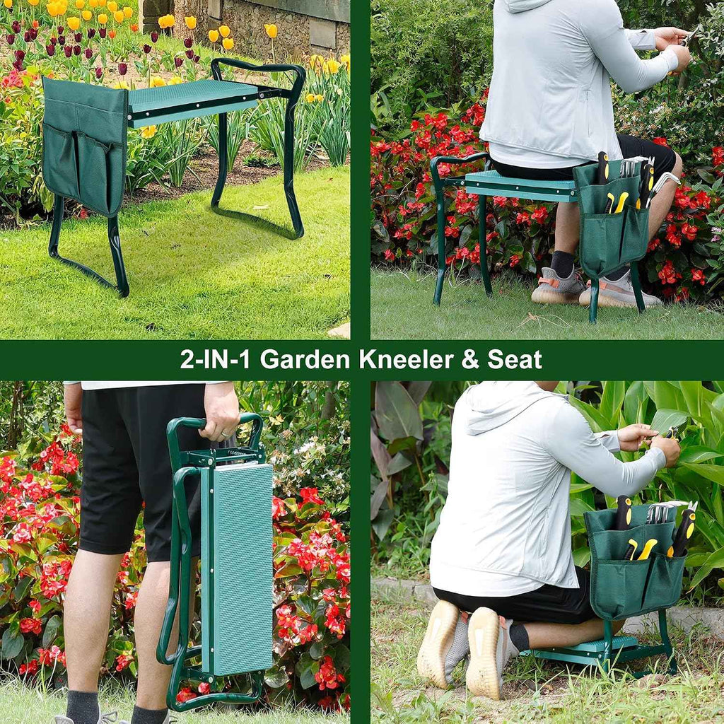 SUPER DEAL Folding Garden Kneeler and Seat with Free Tool Pouches - EVA Foam Pad Protects Your Knees - Sturdy and Lightweight, Gardening Gifts for Women Men