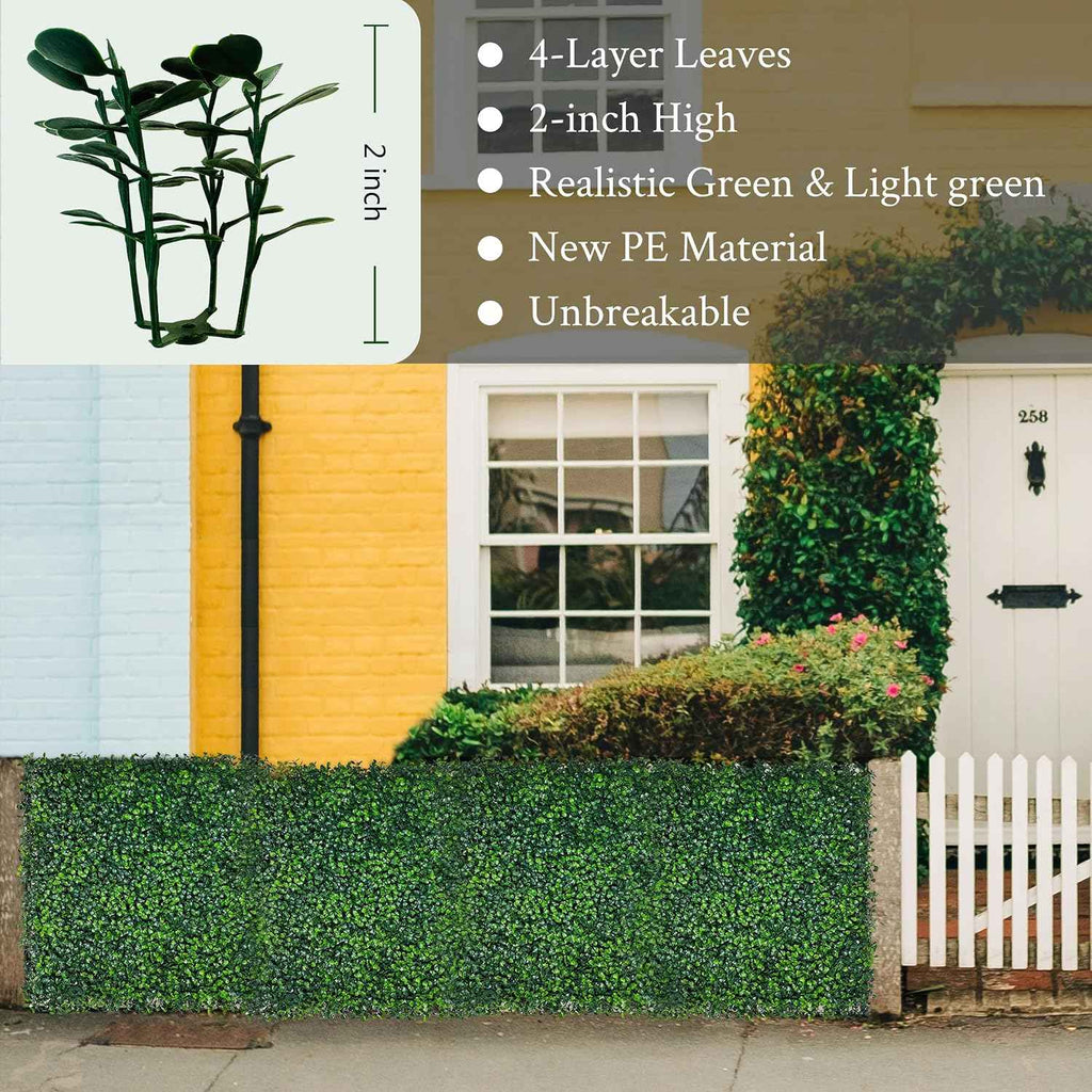 10"x 10"(16 P), UV-Anti Artificial Grass Wall Panel, 4-Layer Leaf | Faux Boxwood Greenery, Indoor Outdoor Patio Balcony Occlusion, Ivy Fence Covering Privacy, Garden Backyard Backdrop Decor