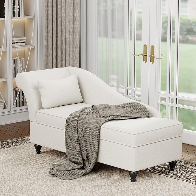 Yongqiang Storage Chaise Lounge Indoor, Linen Upholstered Chaise Lounge Chair - Image 4