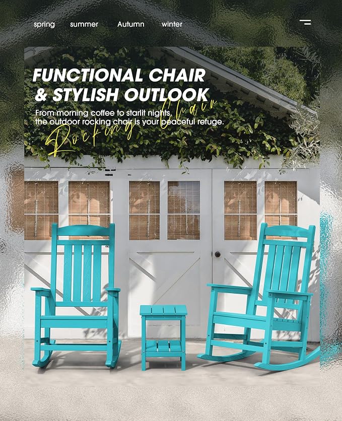 KINGYES HDPE Outdoor Rocking Chair Set of 4, All-Weather Poly Patio Rocking - Image 4