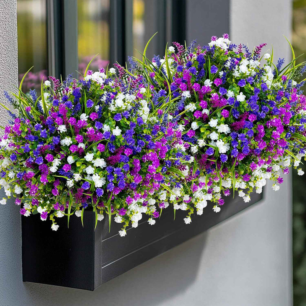 AXYLEX Artificial Flowers for Outdoors, 12 Bundles Fake Plants (Mixed) | UV resistant faux plastic flowers, no fade artificial greenery – garden, patio, porch & home