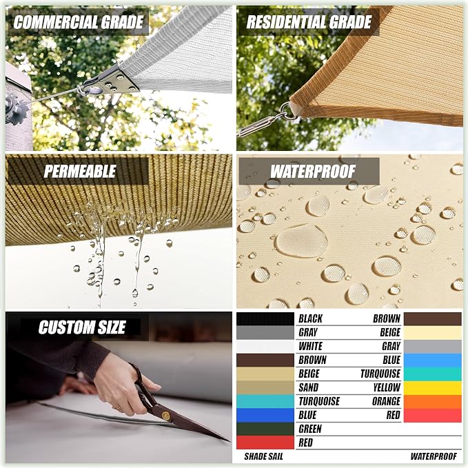 Colourtree 16' x 16' x 22' Beige Sun Shade Sail Right Triangle Canopy - Image 4