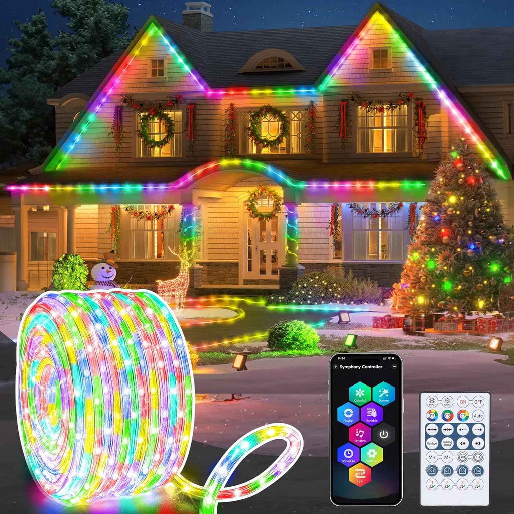 Jnaurb RGB Color Changing Rope Lights Outdoor, 66ft 200LED Smart String Lights with Remote & APP Control, Waterproof Music Sync Rope Lighting - DIY Flexible Tube LED Lights for Bedroom Garden Wedding