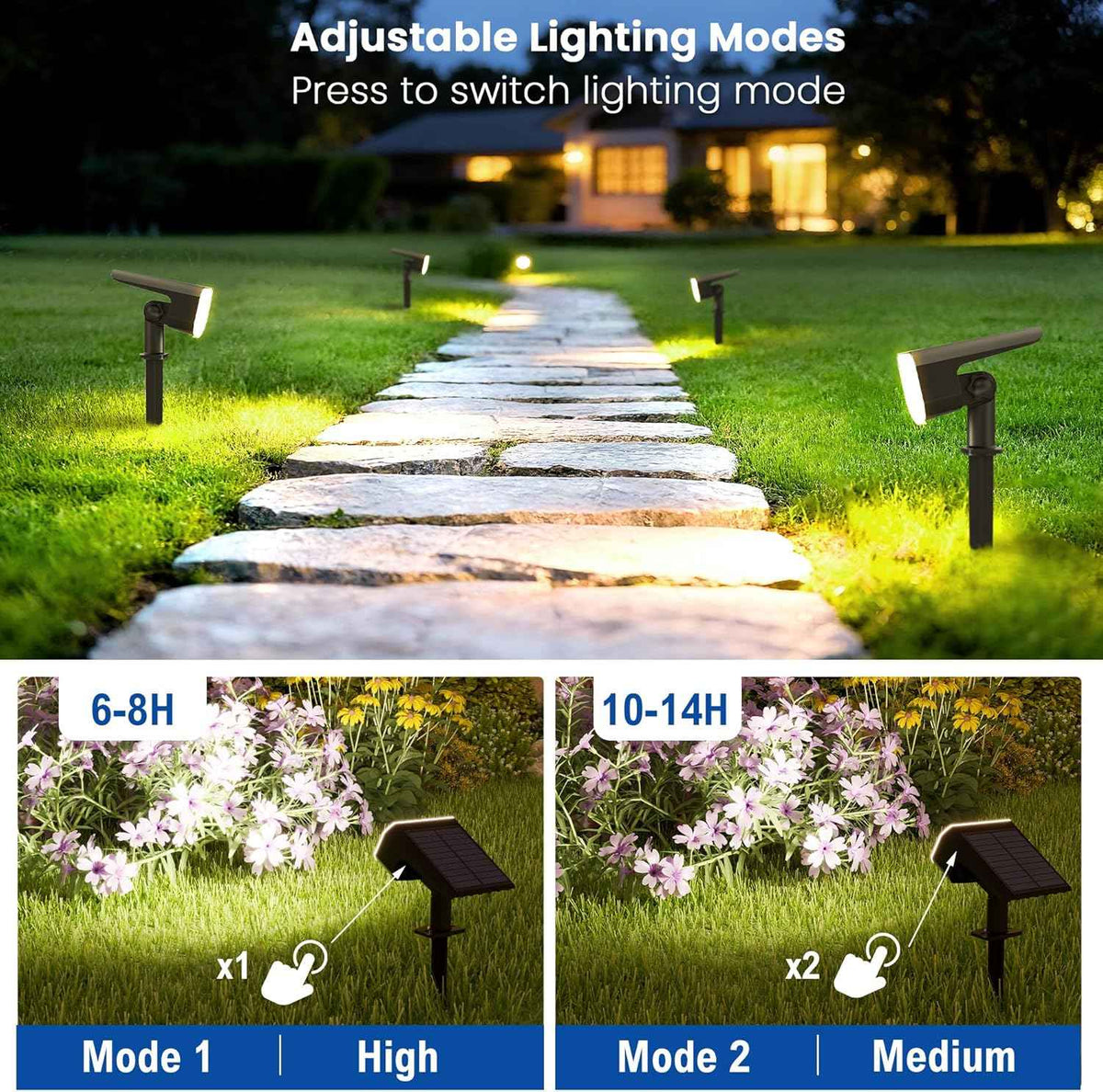 JEJOT Solar Spotlights Outdoor Waterproof with Focus Beam, 6 Pack | Solar Spot Lights, 2 Lighting Modes, Solar Lights for Yard Garden Lawn Landscape Pathway, Cool White