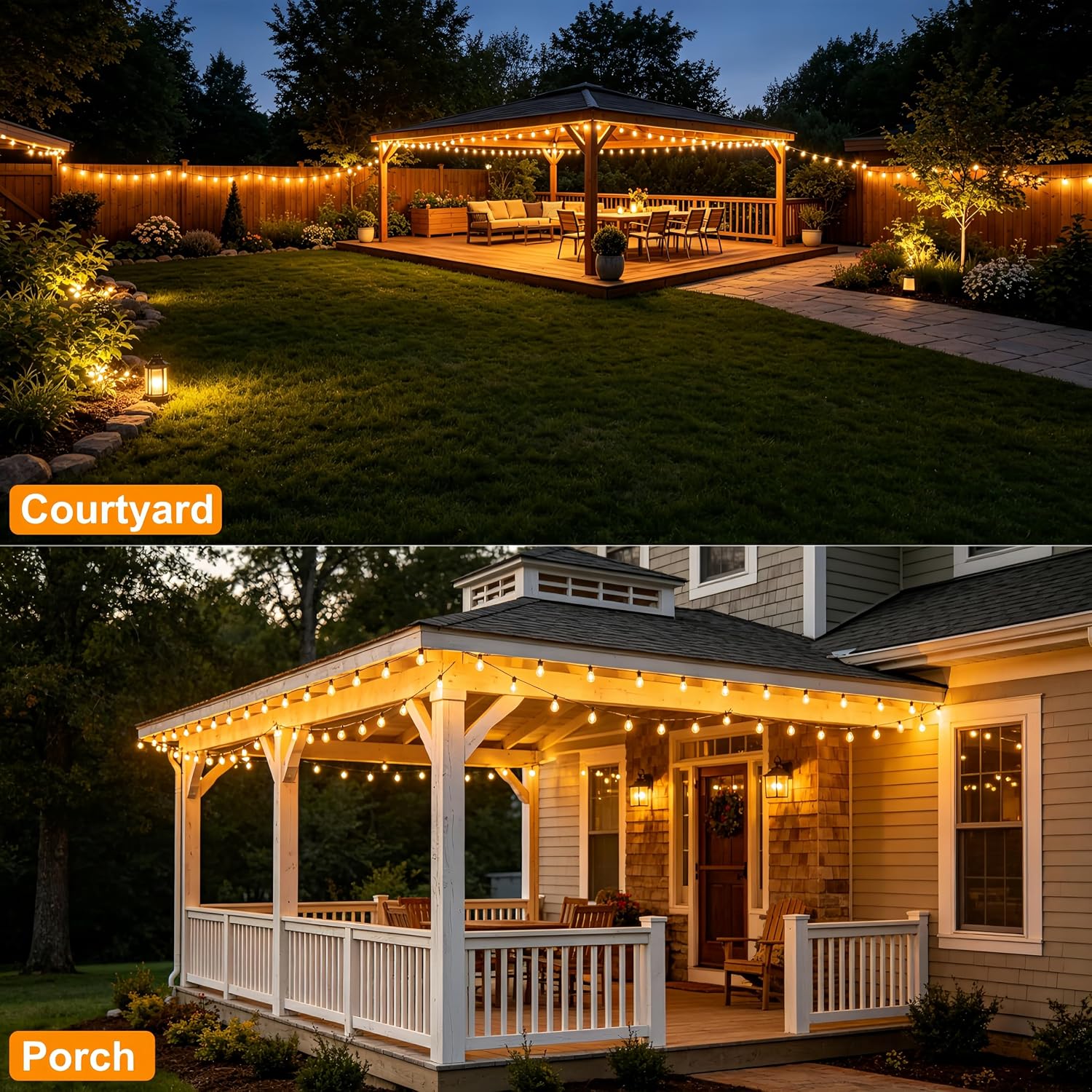 100FT Outdoor String Lights, Waterproof Patio Lights with Clear Shatterproof Plastic ST38 Vintage Edison Bulbs, Connectable Outside Hanging Lights for Backyard, Porch, Deck, Balcony, Garden, 2700K