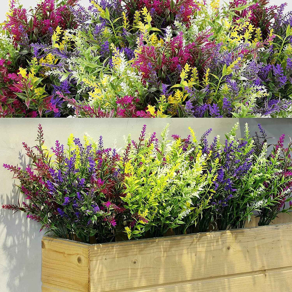 WILLBOND 12 Bundles Outdoor Artificial Flowers Lavender Flowers UV Resistant Plants Fake Bushes Faux Greenery Plants for Table Centerpiece Home Planter Garden Patio Front Porch Yard Decor(Mixed)