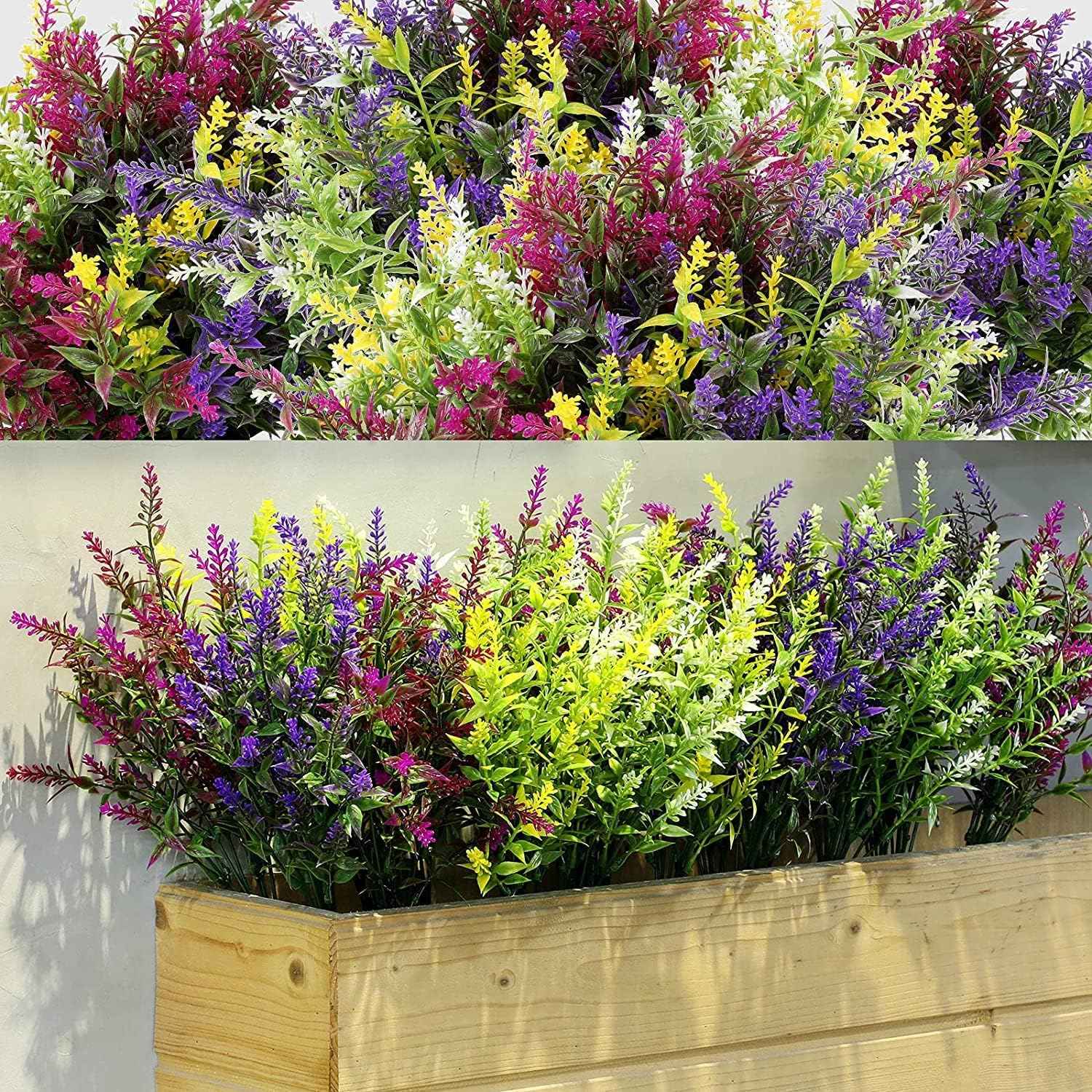 WILLBOND 12 Bundles Outdoor Artificial Flowers Lavender Flowers UV Resistant Plants Fake Bushes Faux Greenery Plants for Table Centerpiece Home Planter Garden Patio Front Porch Yard Decor(Mixed)