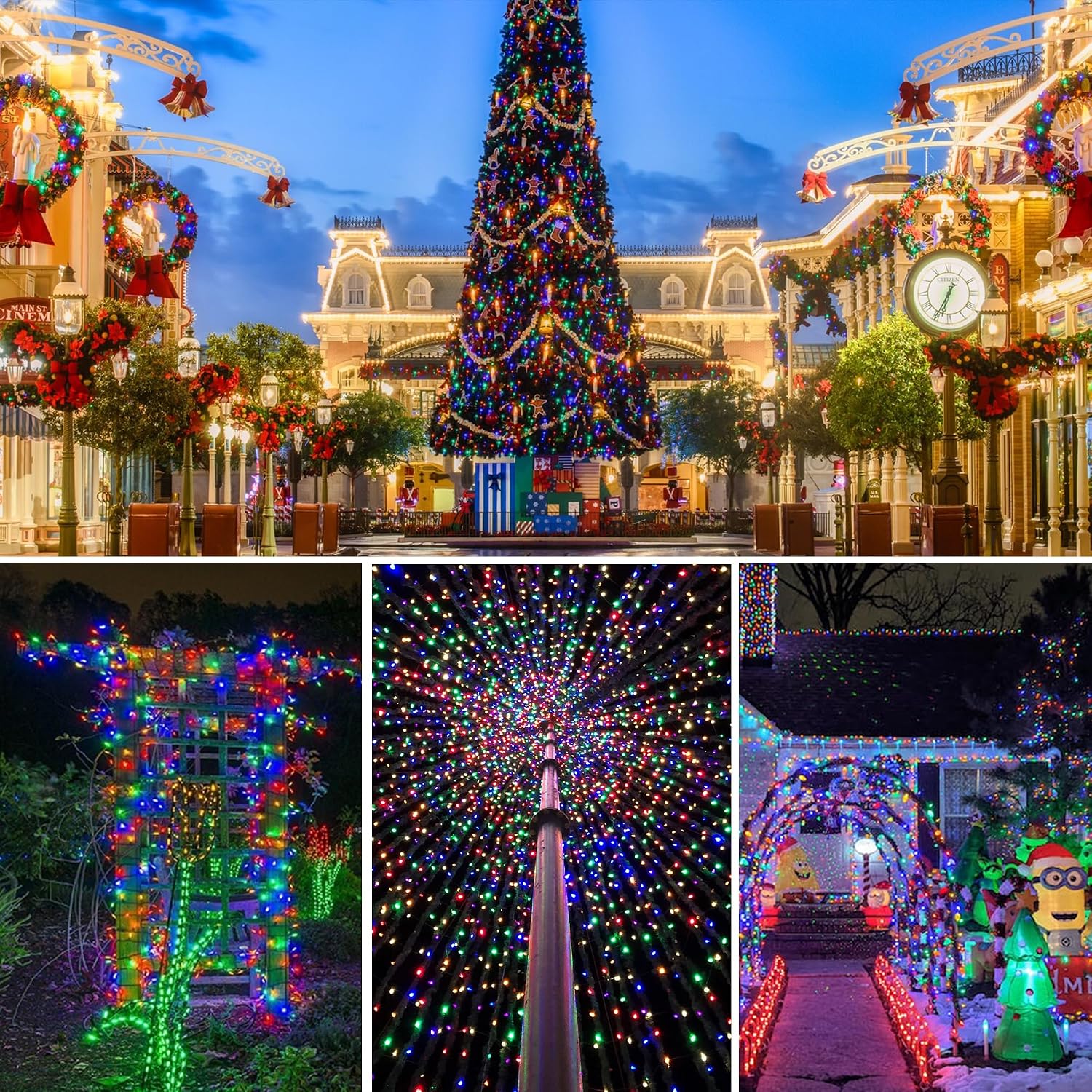 weillsnow 164 FT 500 LED Christmas Lights Outdoor, Waterproof Christmas Fairy Lights with Timer, Plug in Multicolor LED String Lights with 8 Modes for Bedroom Wedding Party Xmas Decoration