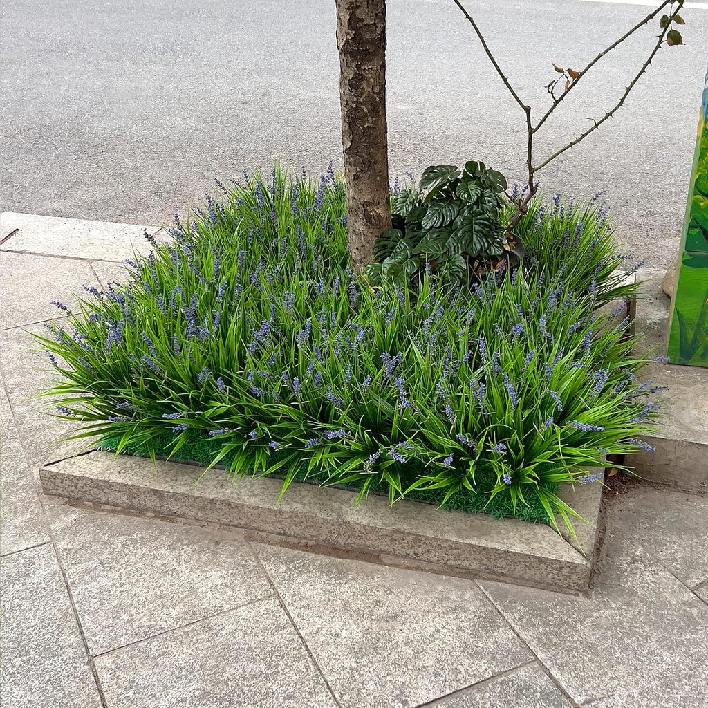 alyptus Artificial Plants Outdoor Fake Monkey Grass with Flowers for Pot UV Resistant Plant Decor for Window Garden Patio Hanging Planter Pathway Front Porch (Grass with Flowers)