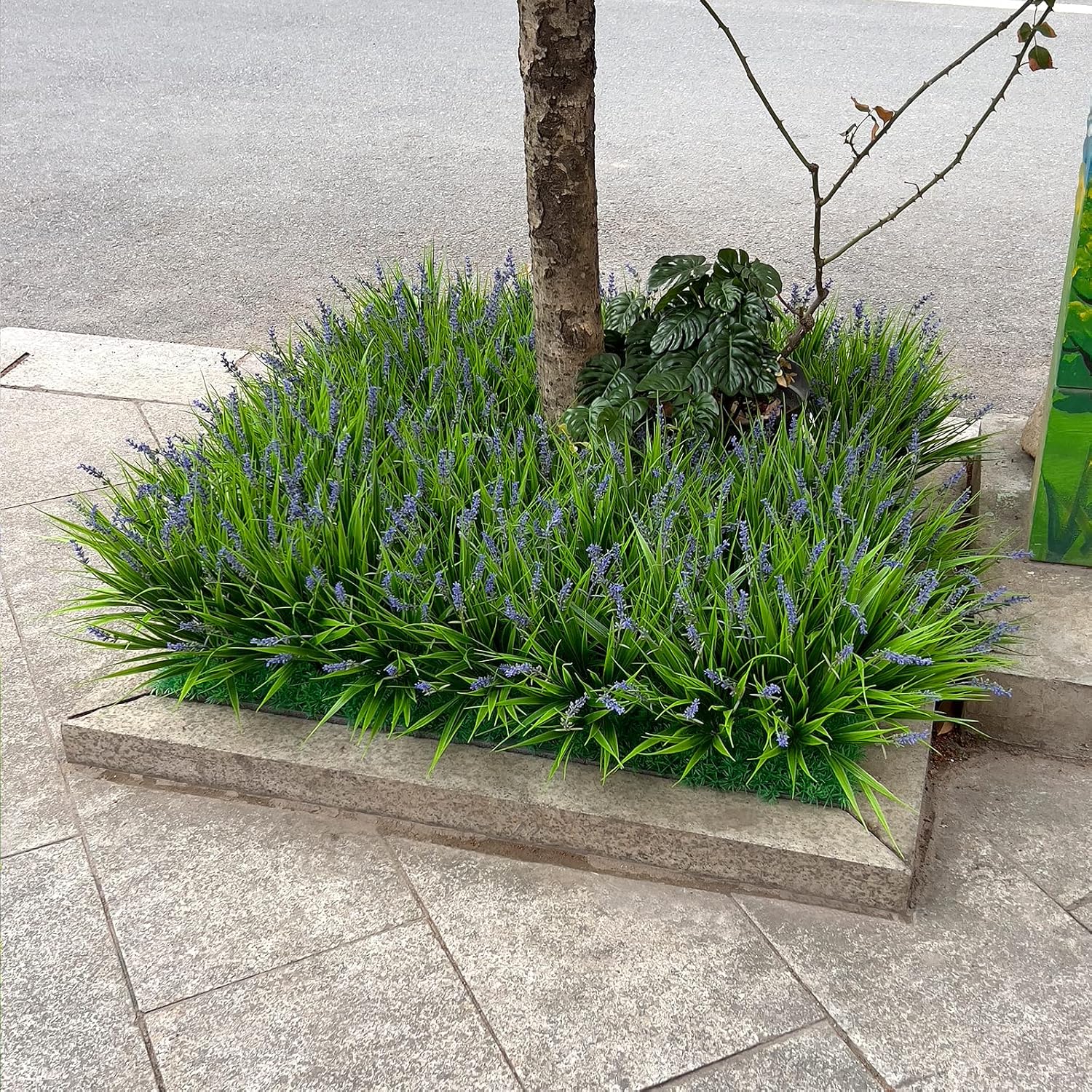 alyptus Artificial Plants Outdoor Fake Monkey Grass with Flowers for Pot UV Resistant Plant Decor for Window Garden Patio Hanging Planter Pathway Front Porch (Grass with Flowers)