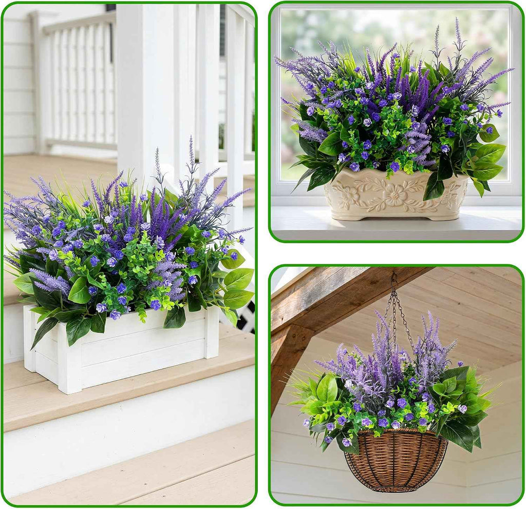 LUNETH 18PCS Artificial Plants for Outdoor Decor Fake Plants Realistic Faux Greenery & Flowers Fake Plastic Leaves with Stems Artificial Outdoor Bushes for Garden Porch and Patio UV Resistant
