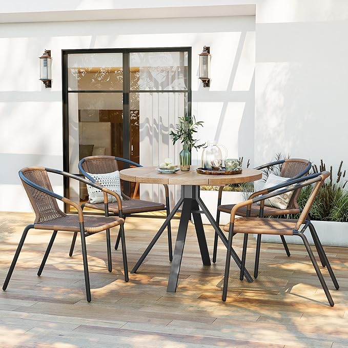 Amopatio Outdoor Dining Chairs Set of 6, Rattan Wicker Patio Chairs, Stackable - Image 2