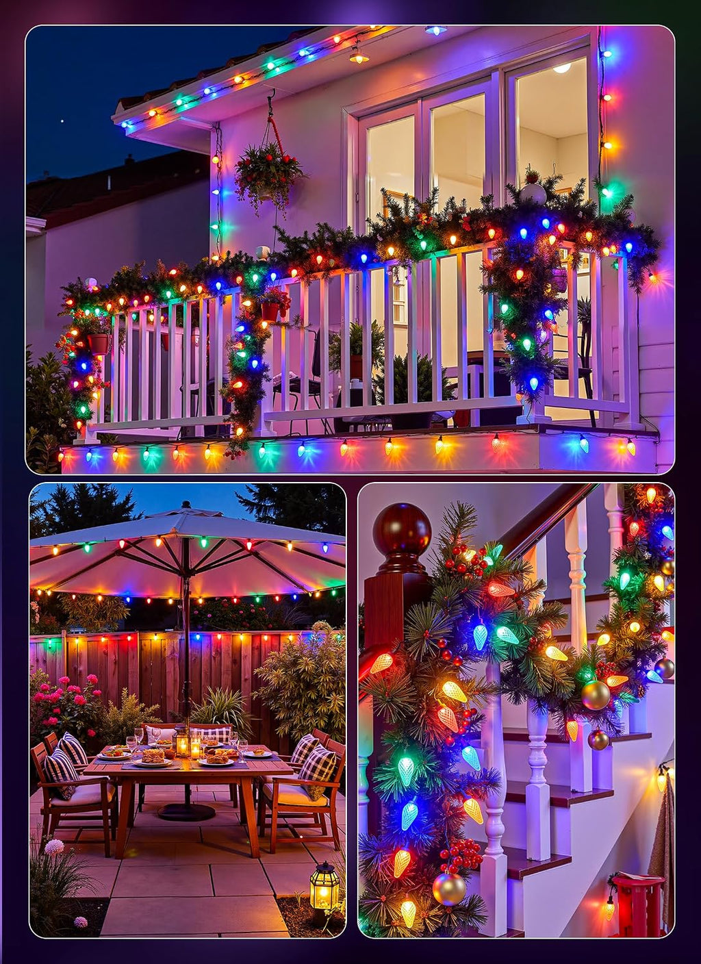 Minetom C9 Outdoor Christmas Lights, 72 FT 110 LED C9 String Lights, 8 Modes & Timer Connectable Waterproof for Christmas Tree Light Indoor Outdoor Xmas Decor, Multicolor