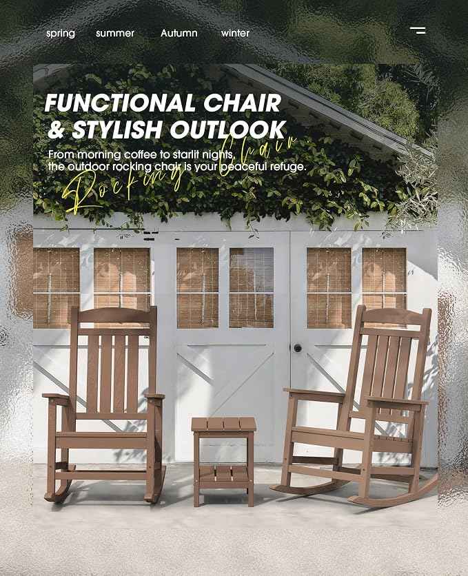 KINGYES Outdoor Rocking Chair Set of 2, High Density Polyethylene Patio Rocking