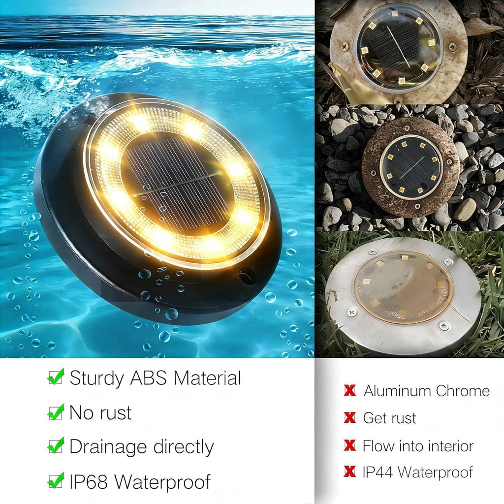 Solar Lights Outdoor Waterproof，Warm White 12 Pack 2-in-1 Ground Lights | Solar Powered Lights Outdoor Solar Disk Light Landscape Light for Deck Step Patio Yard Pathway Walkway Driveway Garden