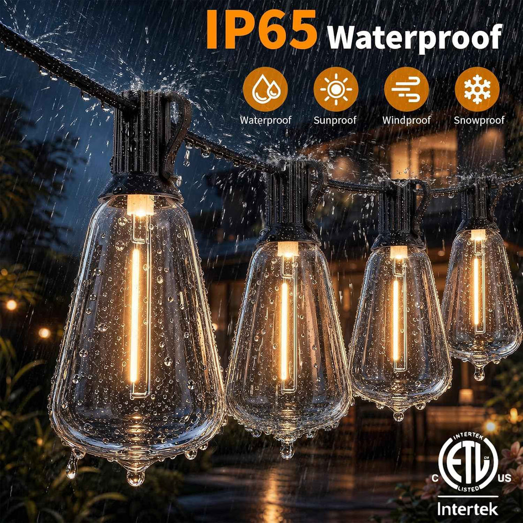 Hotsonic Remote Control Outdoor String Lights Waterproof, 50FT LED Outside Lights with Shatterproof Bulbs, Dimmable Hanging Lights 3 Modes for Patio Porch Garden Pergola Yard House Bistro Party Decors