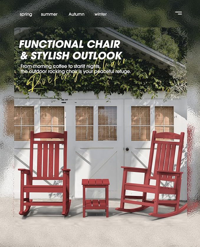 KINGYES Outdoor Rocking Chair Set of 2, High Density Polyethylene Patio Rocking - Image 5