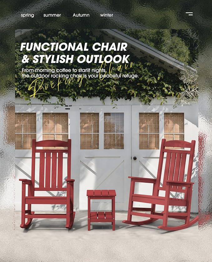 KINGYES HDPE Outdoor Rocking Chair Set of 4, All-Weather Poly Patio Rocking - Image 4