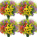 Ouddy Decor 16 Pcs Artificial Flowers for Outdoors Decorations, Mixed Color | fake plastic plants, faux shrubs, greenery wheat grass, UV resistant, garden patio window box office table kitchen home decor