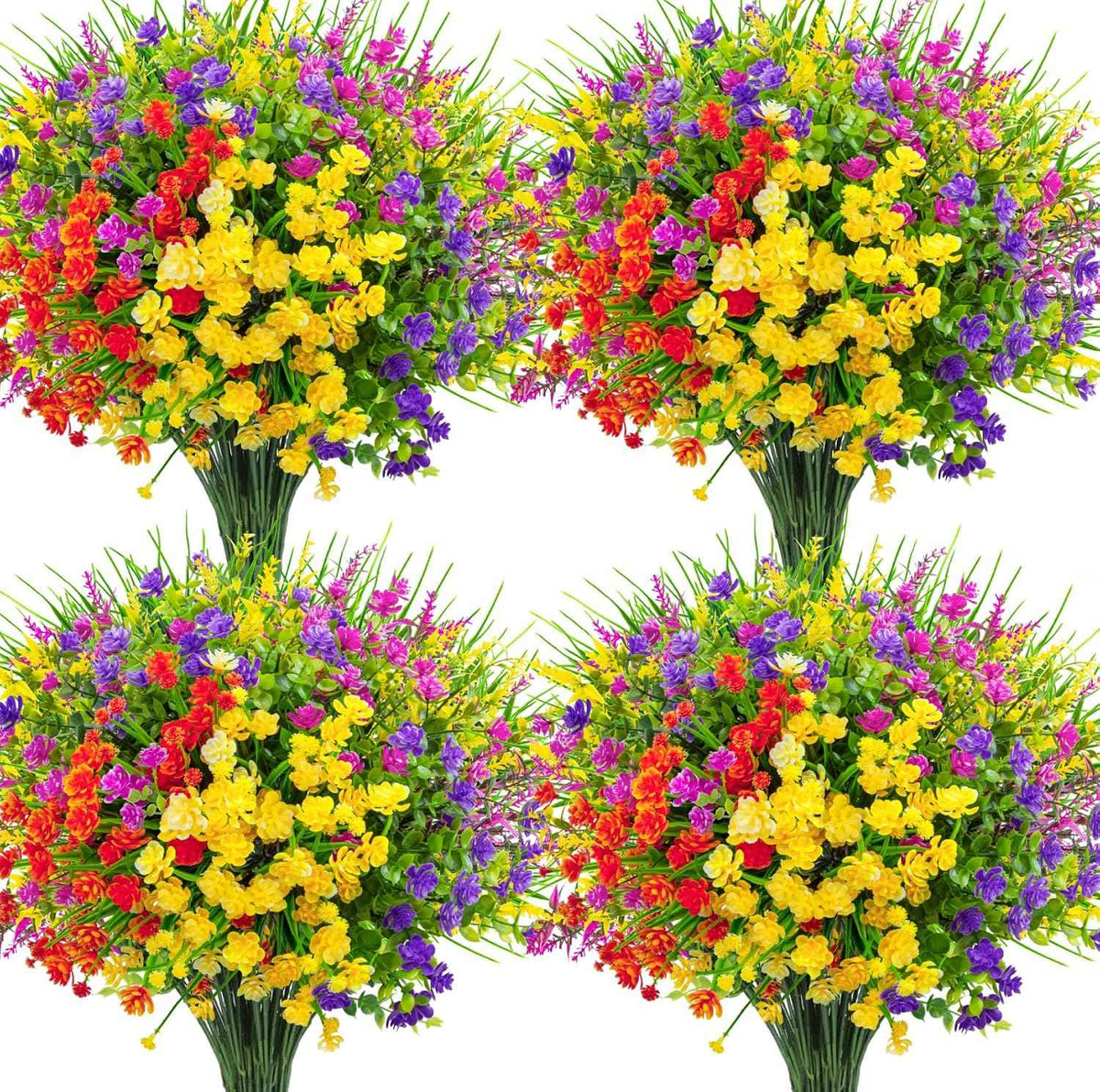 Ouddy Decor 16 Pcs Artificial Flowers for Outdoors Decorations, Mixed Color | fake plastic plants, faux shrubs, greenery wheat grass, UV resistant, garden patio window box office table kitchen home decor