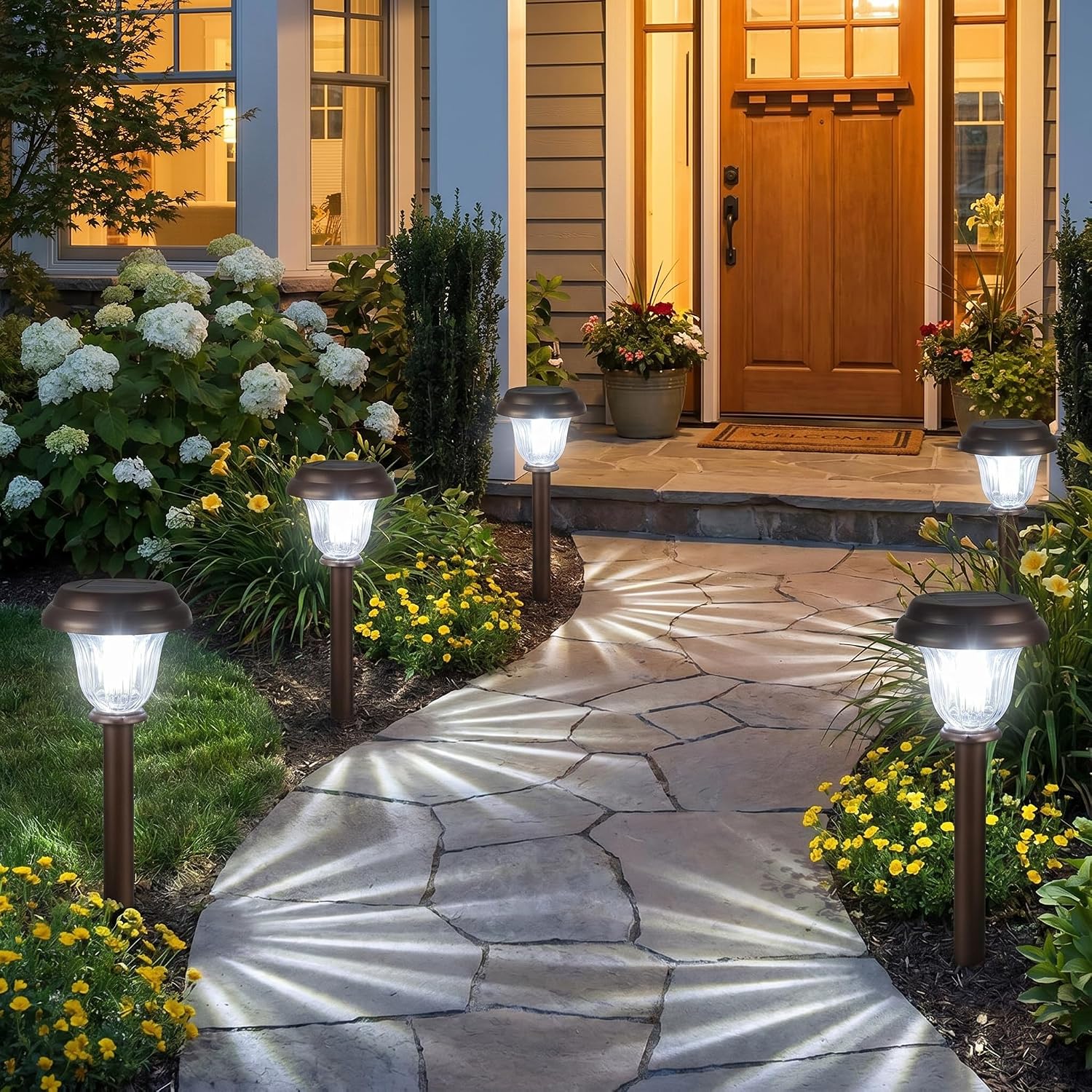 DERAYSION 8 Pack Solar Lights Outdoor Pathway, Stainless Steel Glass Solar Garden Lights, Auto On/Off Long-Lasting Waterproof Outdoor Solar Lights for Yard, Landscape, Path, Driveway, Walkway Décor