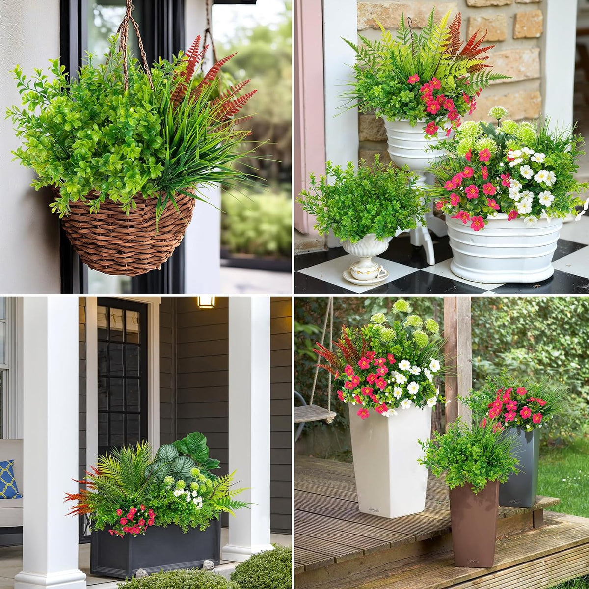 20 Pcs Artificial Plants Outdoor Fake Greenery Stems Plants | UV resistant, realistic boston fern, faux shrubs, plastic plants, indoor outdoor garden porch planter window box home decor