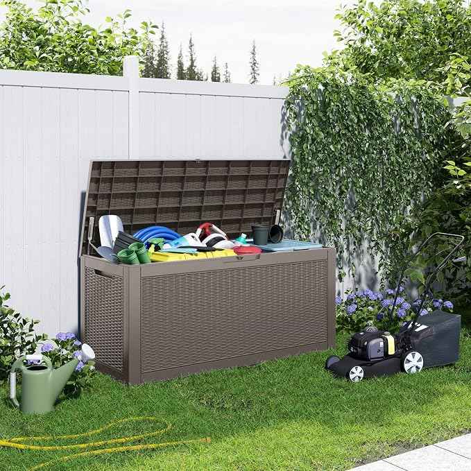 120 Gallon Outdoor Deck Box, Lockable Waterproof Outdoor Storage Boxes