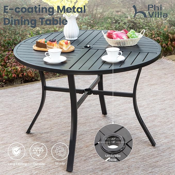 PHI VILLA 5 Pieces Patio Dining Set, Outdoor Furniture - Image 5