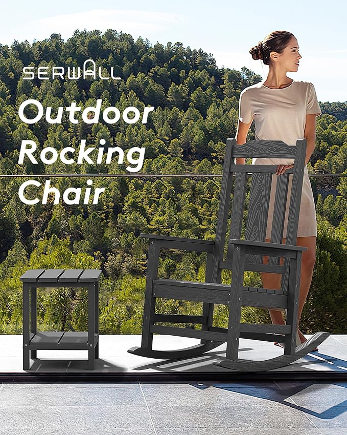 SERWALL Outdoor Rocking Chair Set of 6, Patio Rocking Chair Sets, HDPE Rocking - Image 4