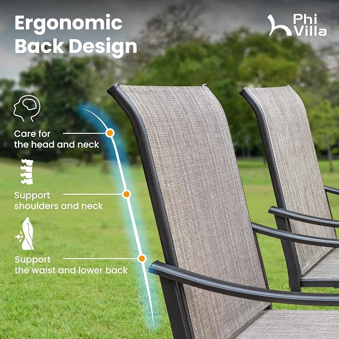 PHI VILLA 7 PCS Outdoor Dining Set, 2 Swivel & 4 Stable Patio Chairs and - Image 4