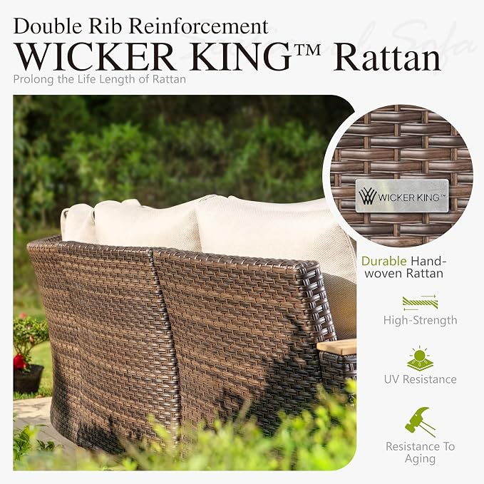 Sophia & William Outdoor Patio Furniture Set High Back Wicker Sofa All-Weather - Image 3