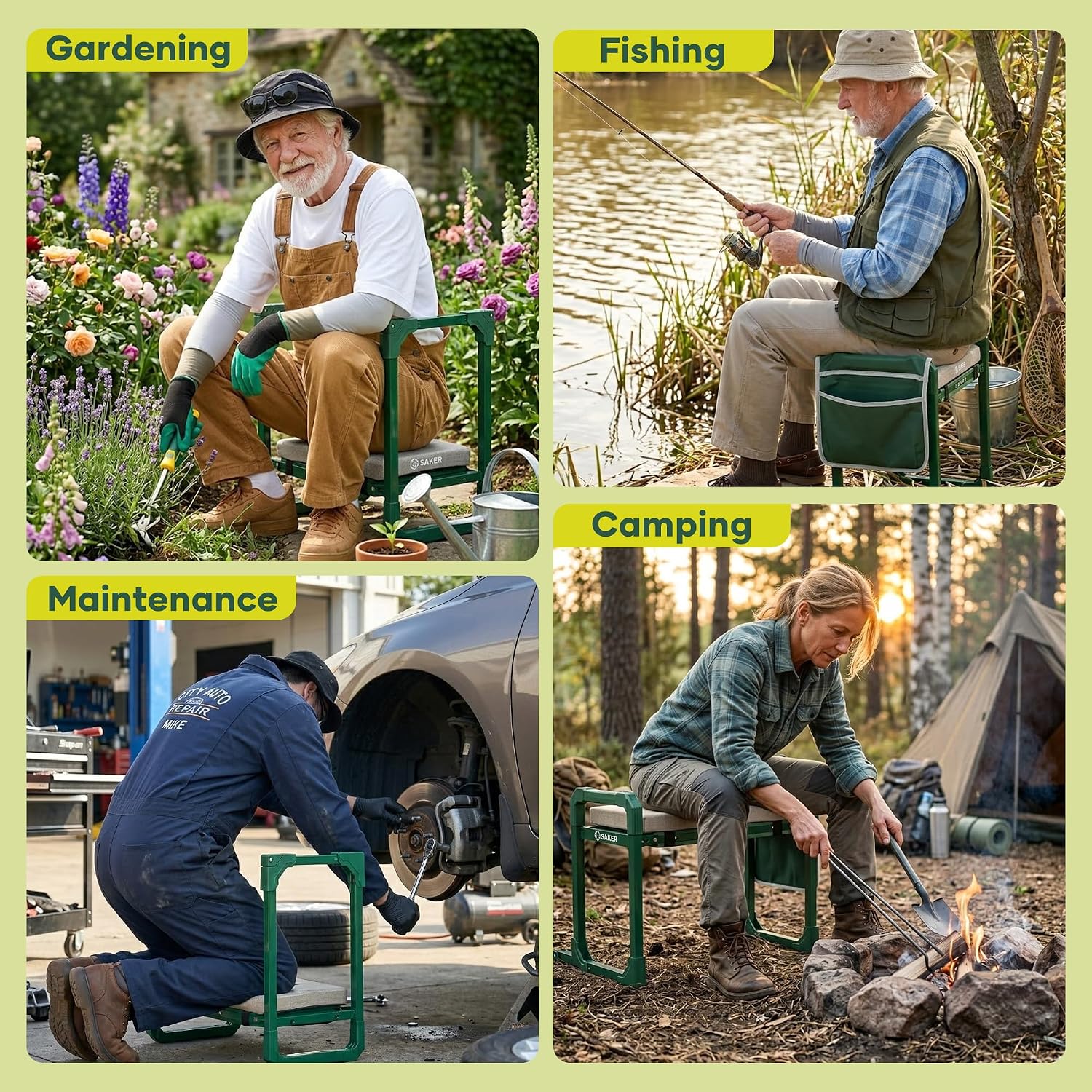 Saker Garden Kneeler and Seat Foldable Gardening Stool with Extendable Legs | Thickened Pad Tool/Storage Bag , Heavy Duty 400lbs Support for Elderly, Gardening, Outdoor Use