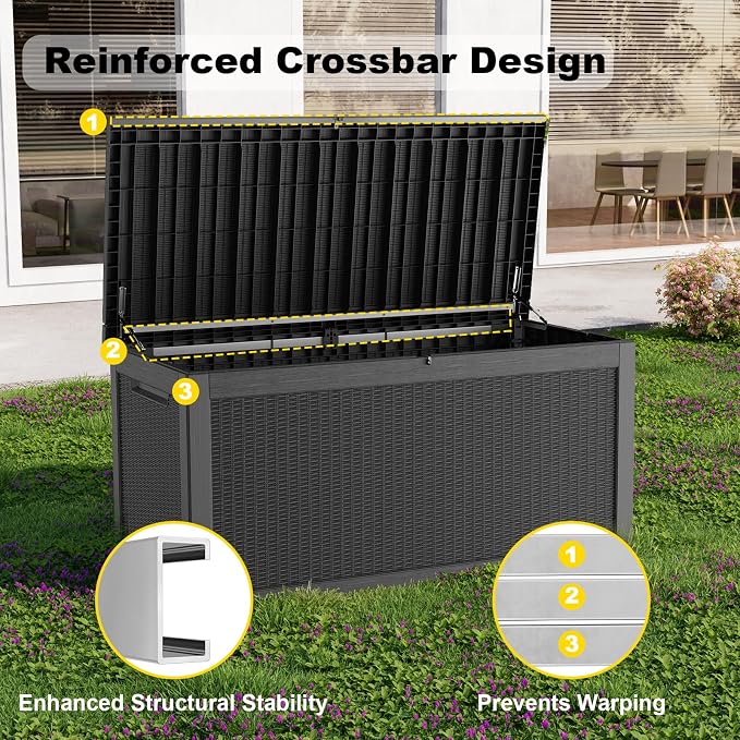 320 Gallon Resin Deck Box, Lockable Weatherproof Outdoor Storage Box - Image 4