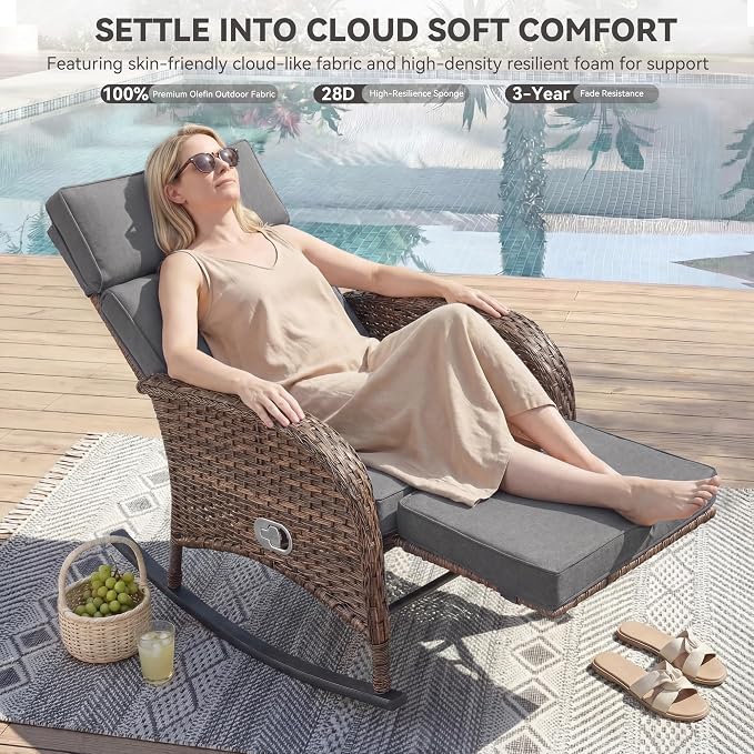 3 Pieces Zero Gravity Wicker Patio Rocking Recliner Chairs Set of 2 - Image 3