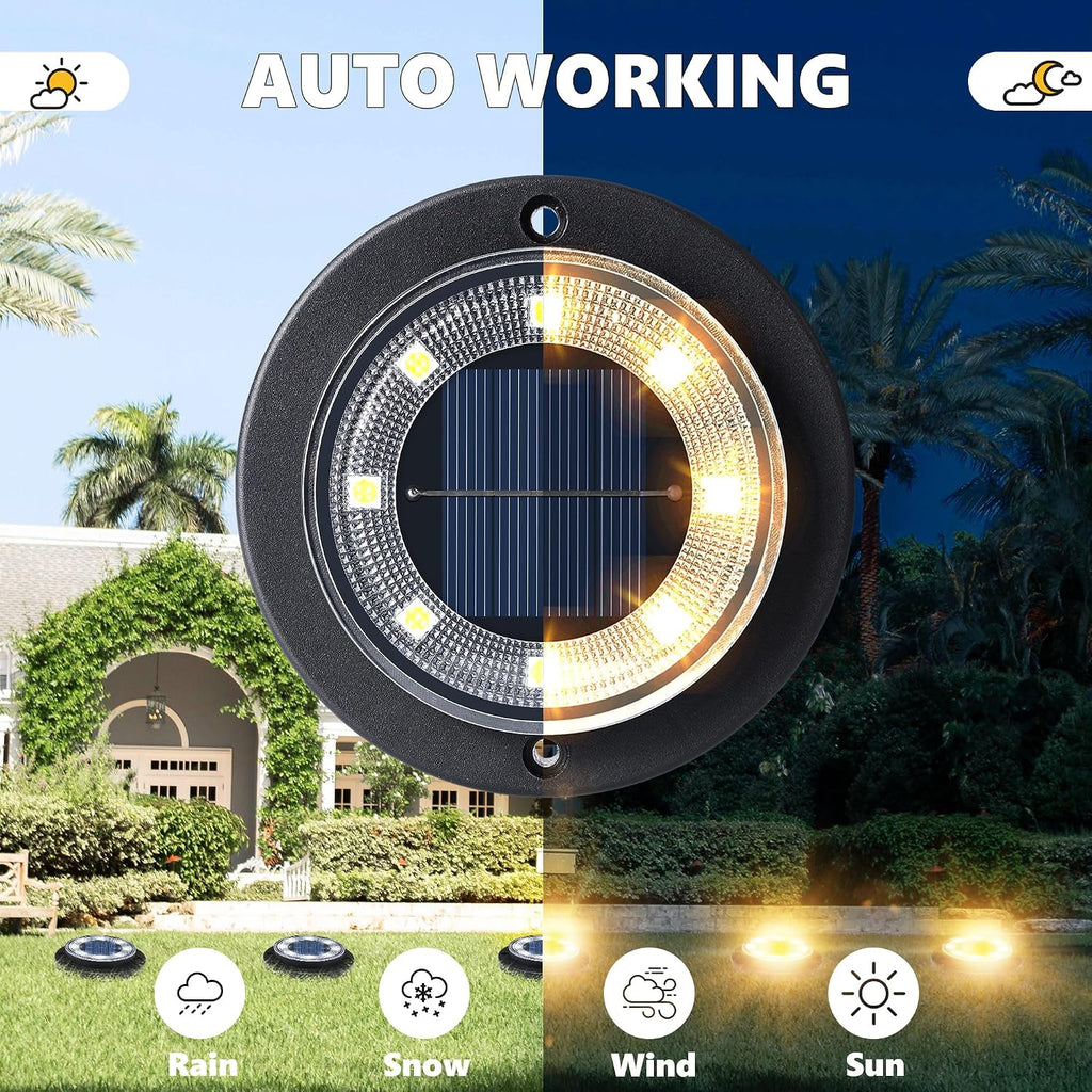 Solar Lights Outdoor Waterproof，Warm White 12 Pack 2-in-1 Ground Lights | Solar Powered Lights Outdoor Solar Disk Light Landscape Light for Deck Step Patio Yard Pathway Walkway Driveway Garden