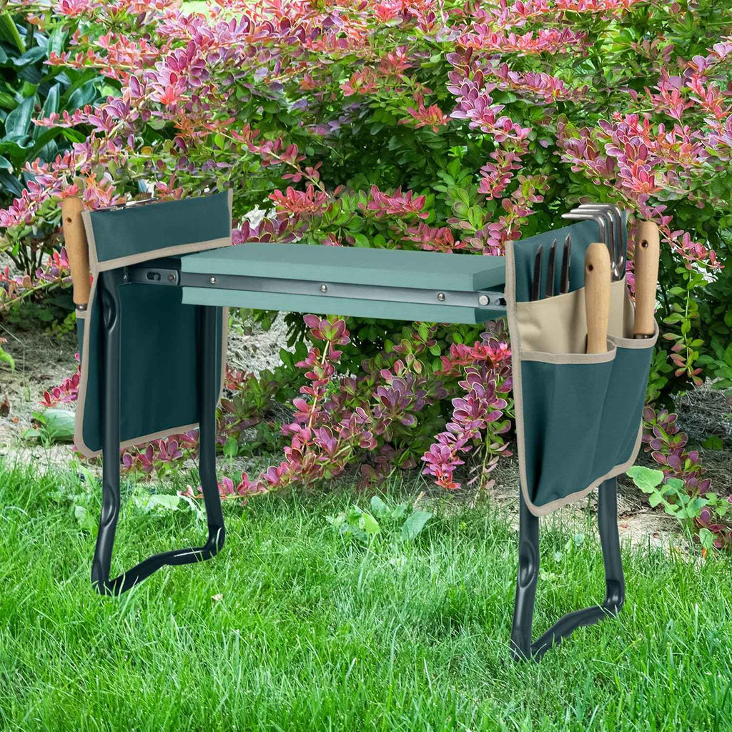 Pure Garden 2-in-1 Foldable Garden Kneeler and Seat, Green | Garden Kneeling Pad Stool - Removable Pockets for Gardening Tools - Gardening Gifts for Women, Mom, Dad, Seniors Grandparents