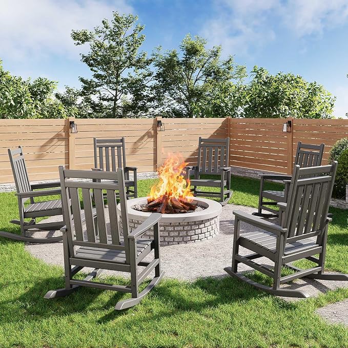 HDPE Rocking Chair Outdoor- Poly High Back Porch Rocker Chairs - Image 8