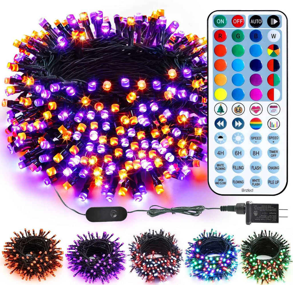 Brizled Halloween Lights Outdoor, Orange Purple Tree Lights, 200 LED, 66 ft | Color Changing Christmas Lights Indoor, Music Sync, 120+ Modes Dimmable Remote Mini Light with Timer for Garland Window Yard