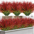 16 Pcs Artificial Plants Outdoor Fake Grass, Red | Plastic grass, faux greenery stems, UV resistant, adjustable stems, indoor outdoor planters patio garden porch pathway
