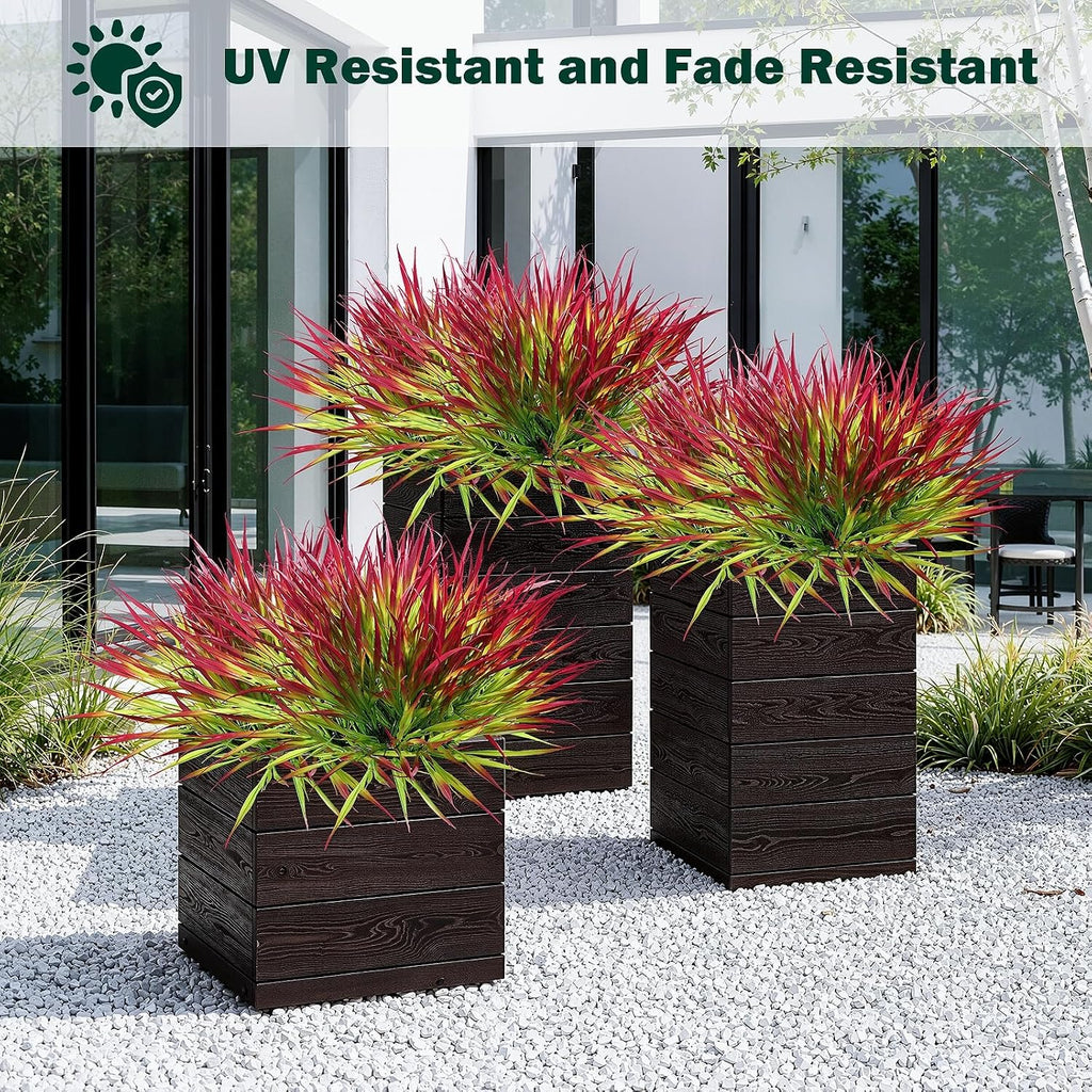 Uieke 12 Bundles Artificial Outdoor Plants UV Resistant Fake Grass Plants Faux Plastic Plants Greenery Shrubs for Home Garden Pathway Window Box Front Porch Spring Summer Decor, Deep Red