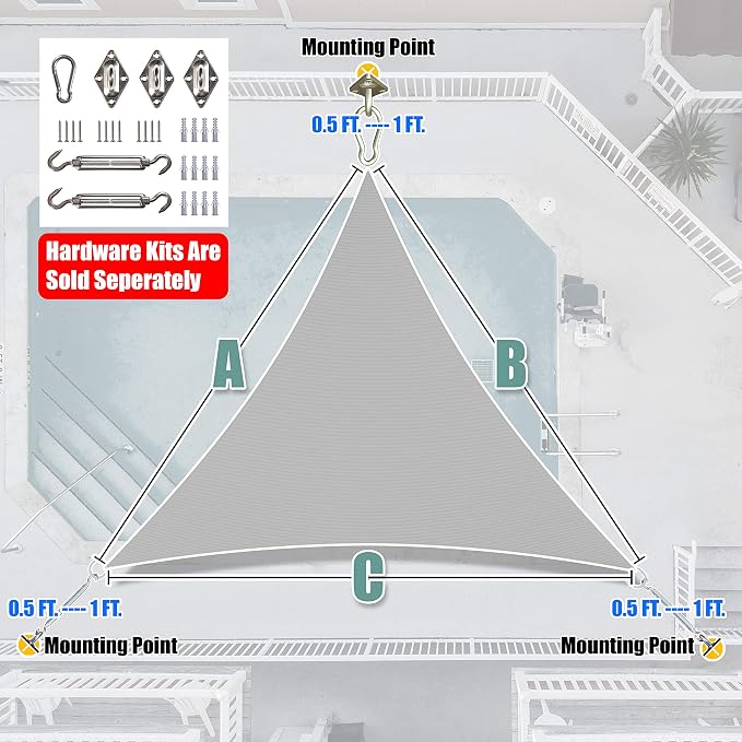 Amgo Custom Size 26' x 26' x 26' Grey Triangle Sun Shade Sail Order to Make - Image 7
