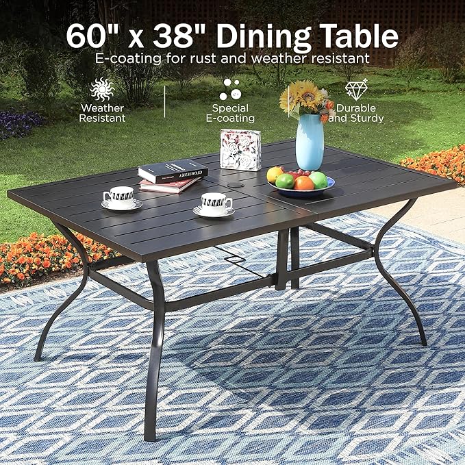 PHI VILLA Patio Dining Set for 6, Large Metal Dining Table - Image 5