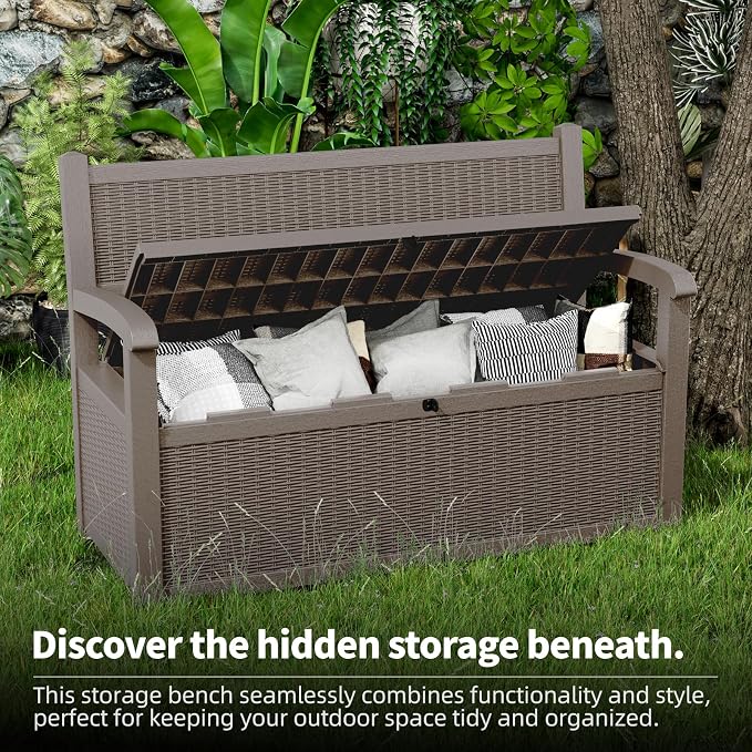 80 Gallon Outdoor Storage Bench Deck Box Waterproof Lockable, Outdoor Storage - Image 5