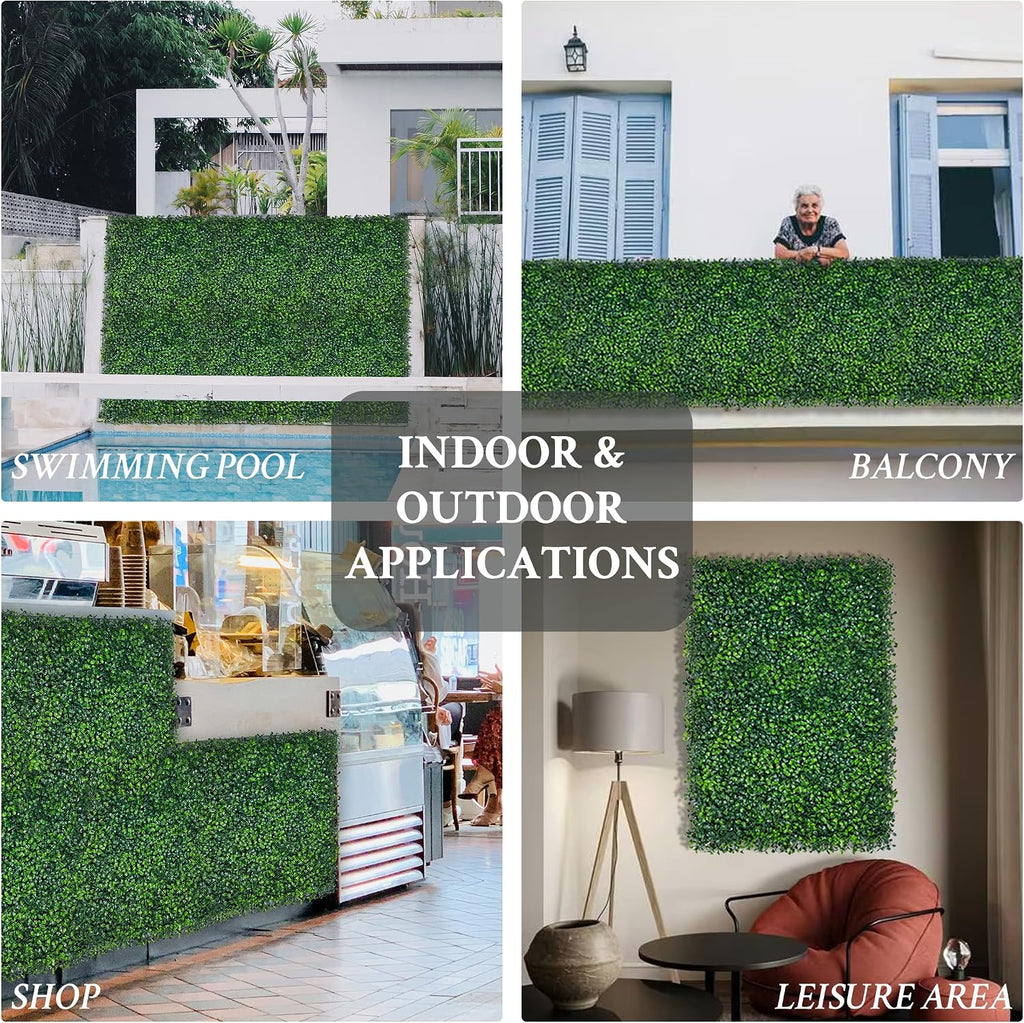 10"x 10"(16 P), UV-Anti Artificial Grass Wall Panel, 4-Layer Leaf | Faux Boxwood Greenery, Indoor Outdoor Patio Balcony Occlusion, Ivy Fence Covering Privacy, Garden Backyard Backdrop Decor