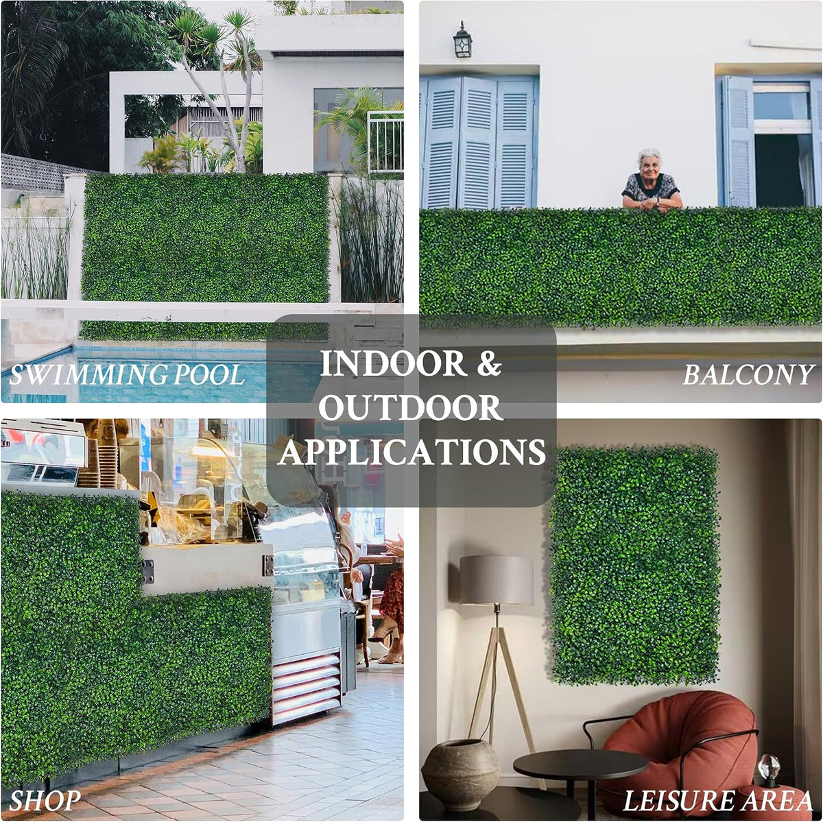 10"x 10"(16 P), UV-Anti Artificial Grass Wall Panel, 4-Layer Leaf | Faux Boxwood Greenery, Indoor Outdoor Patio Balcony Occlusion, Ivy Fence Covering Privacy, Garden Backyard Backdrop Decor