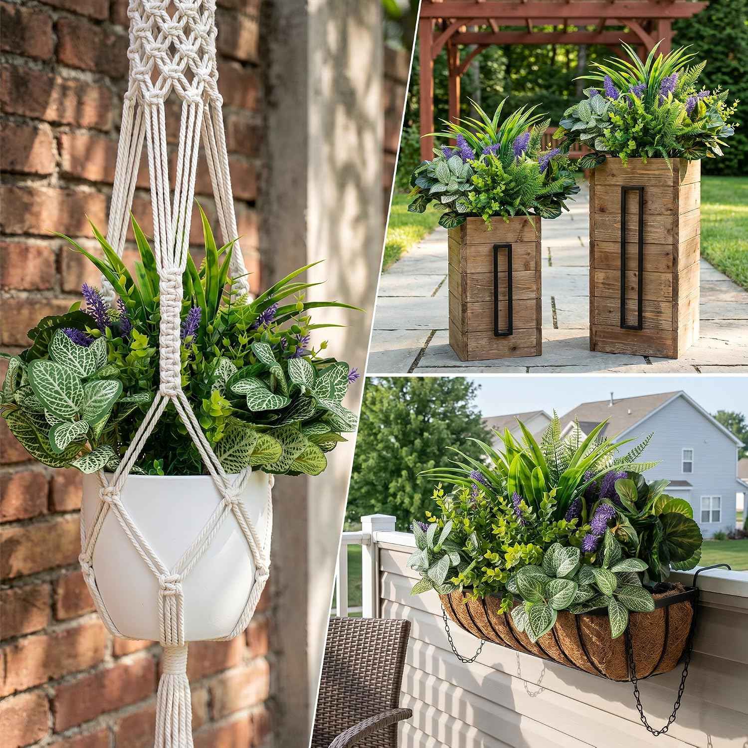 LUNETH 12PCS Artificial Plants Outdoor, Faux Plants UV Resistant Realistic Artificial Greenery for Patio Garden Front Porch Decor Fake Plants for Outdoor