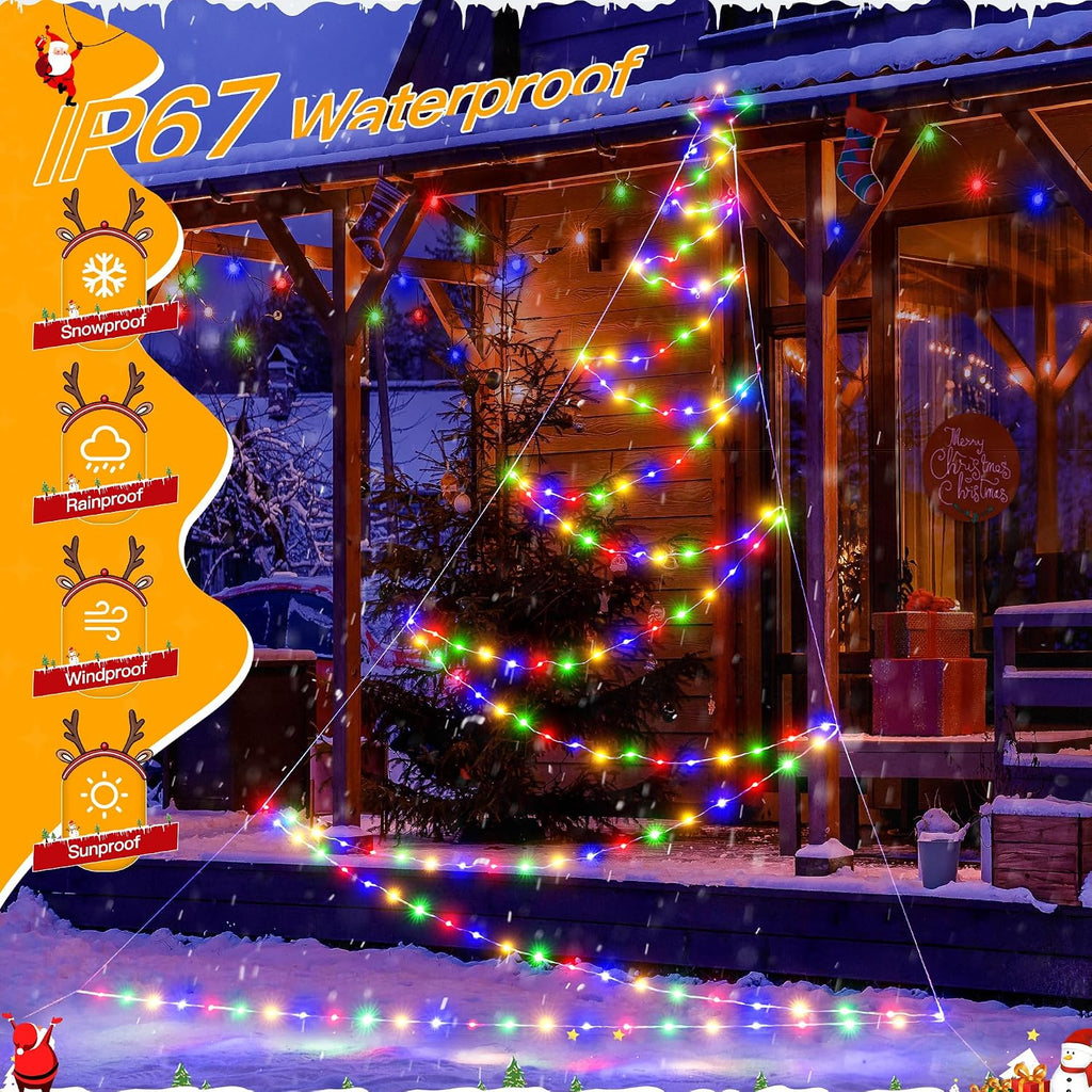 Ollny Outdoor Lighted Christmas Decorations 13FT Tall, IP67 Waterproof Outdoor Christmas Lights with 3 Timers and 8 Lighting Modes, Xmas Decor Light for House Yard Window Wall Lights (Multicolored)