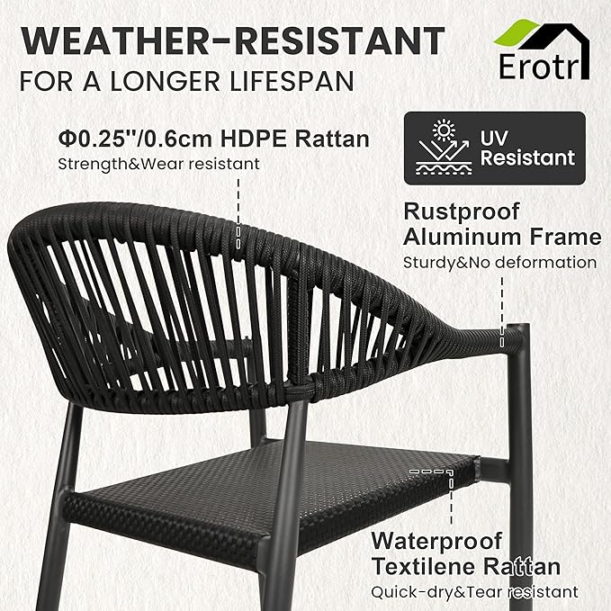4 Pcs Stackable Patio Dining Chairs, Aluminum Rattan Outdoor Dining Chair - Image 5