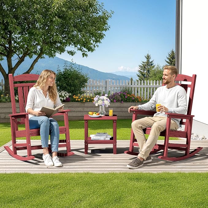 SERWALL Patio Rocking Chairs Set of 2, HDPE Outdoor Rockers - Image 2
